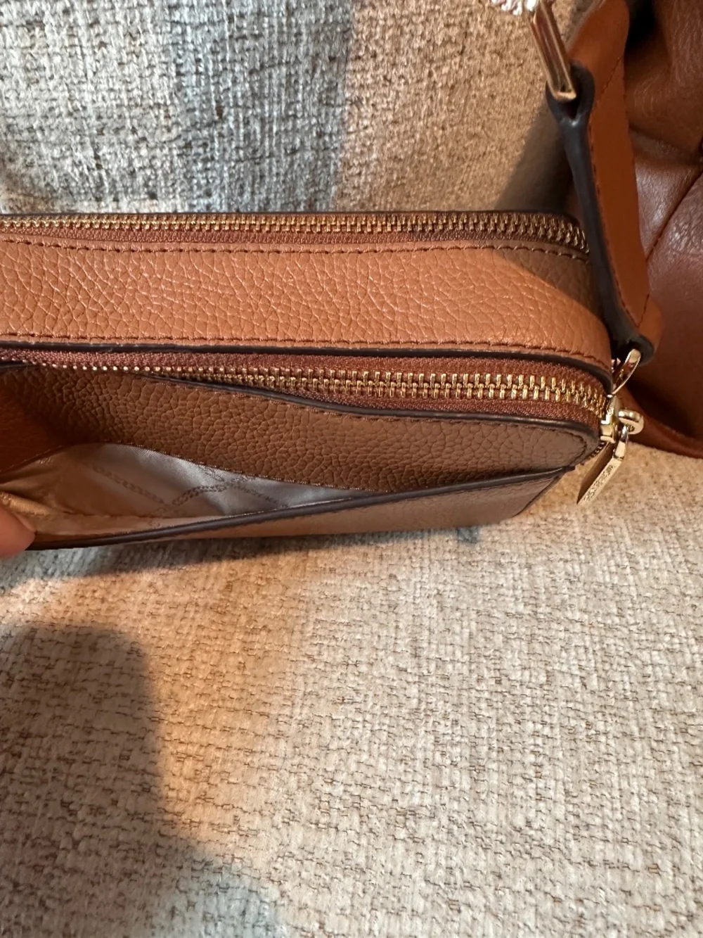 Michael Kors Bryant Brown Pebbled Leather Double Zip Chain Crossbody Bag
